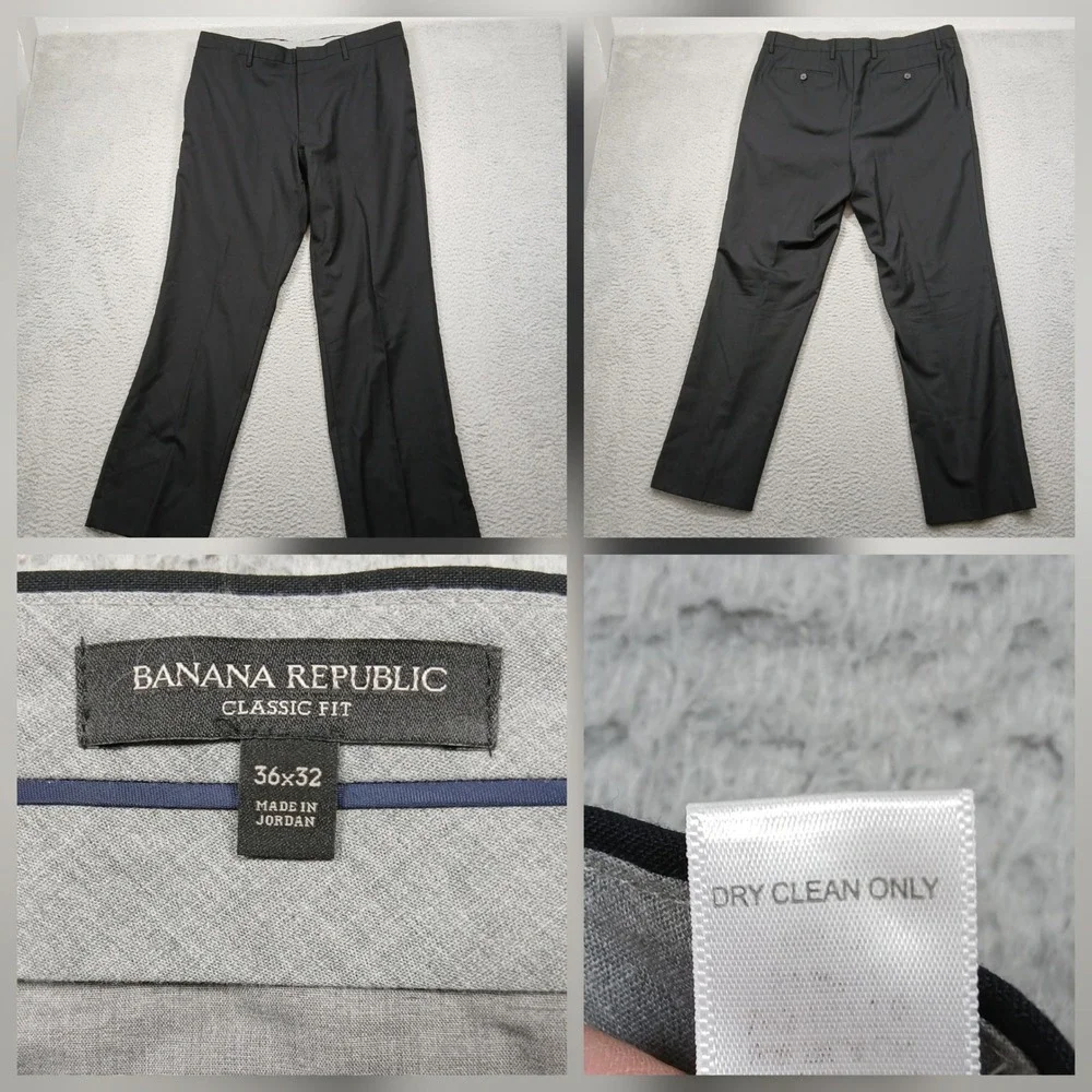 Banana Republic Dress Pants Mens 36x32 Black Classic‎ Fit Wool Blend